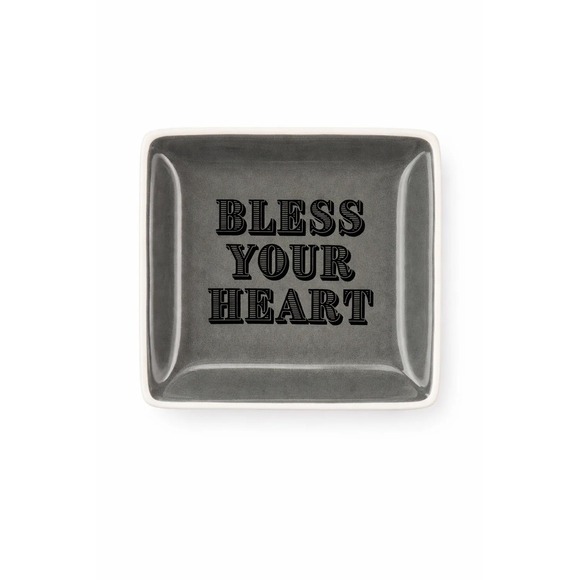 Other - Bless Your Heart Ceramic Trinket Dish Grey Square Jewelry‎ Tray Valet Bowl